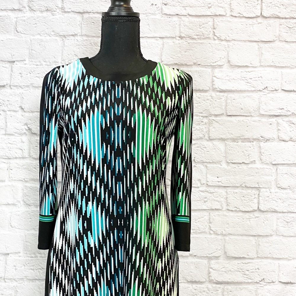 London Times Aztec Print Dress Blue & Green